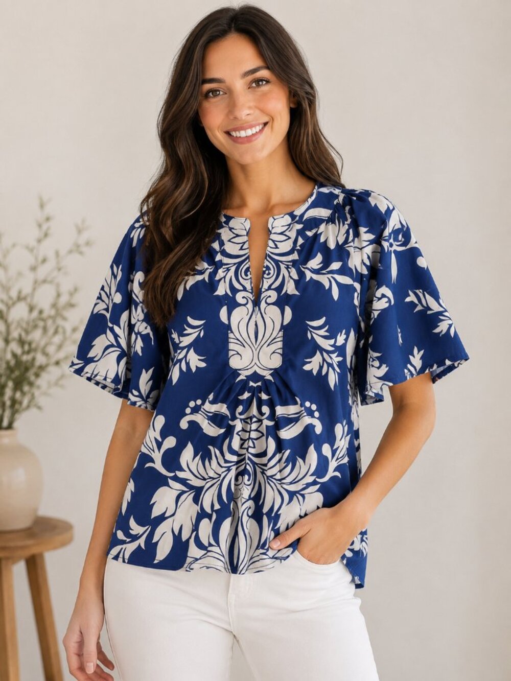 Flora Bea New York Muna Top Women’s size SM Rose Navy NWT